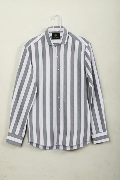 Silver Grey and White stripes Cotton Shirt