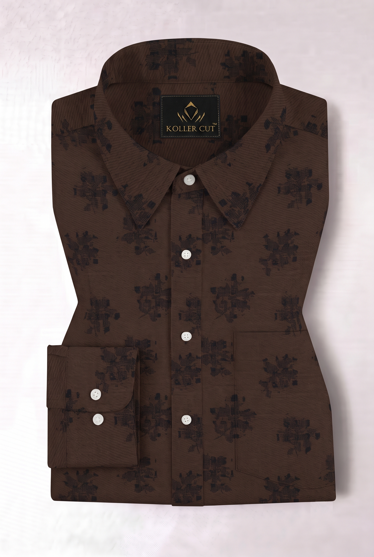 Umber Brown and Black Flower Jacquard Print Egyptian Giza Cotton Shirt