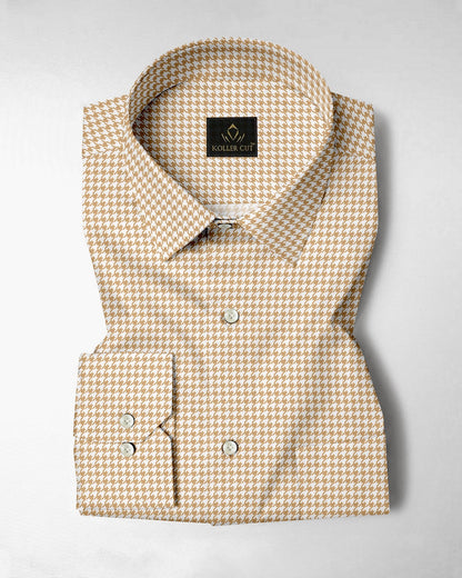 White With Latte Brown Hounds Tooth Checks Cotton Shirt