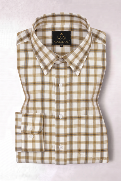 White and Biscotti Brown Checks Cotton Linen Shirt