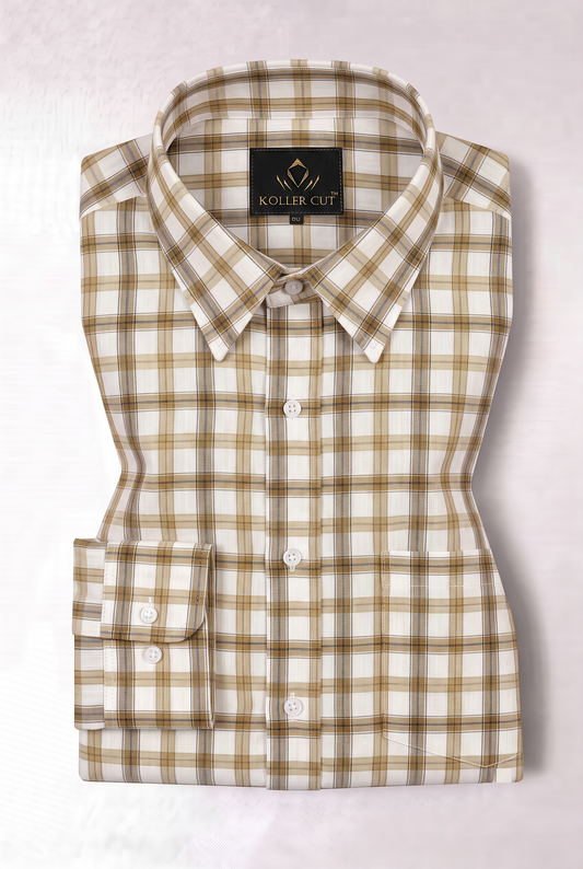 White and Biscotti Brown Checks Cotton Linen Shirt