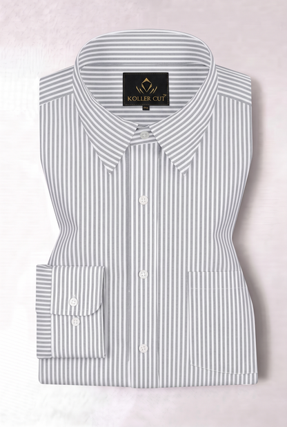 White and Denim Blue Oxford Stripes Cotton Shirt