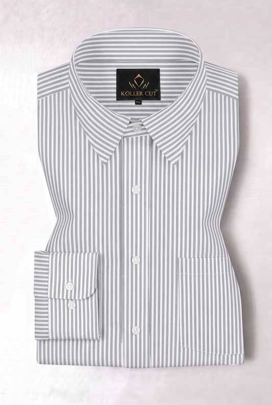 White and Denim Blue Oxford Stripes Cotton Shirt