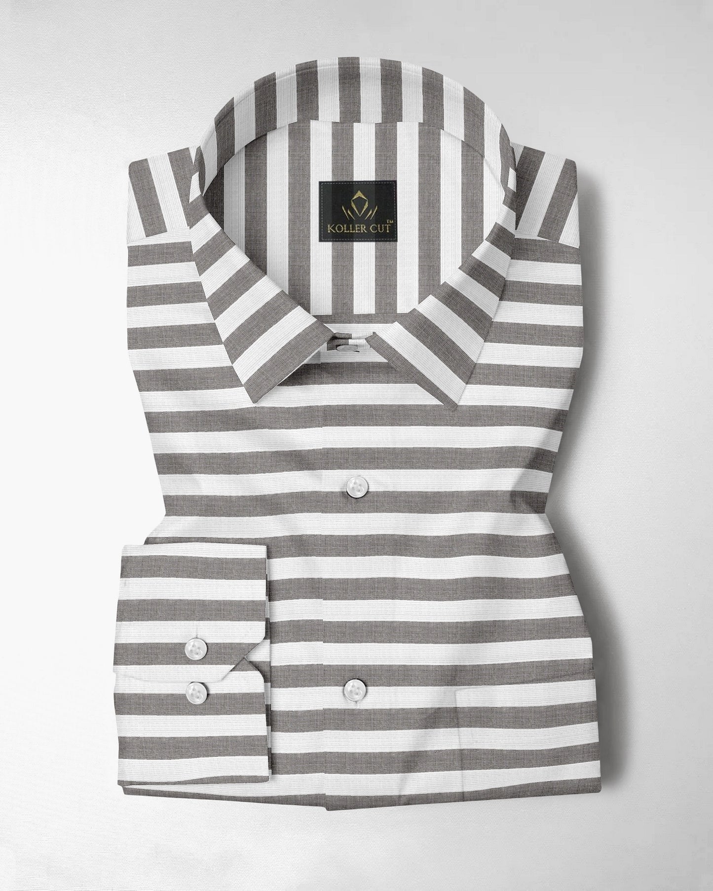 White and Charcoal Black Stripes Premium Cotton Shirt- Plus Size Shirts in India