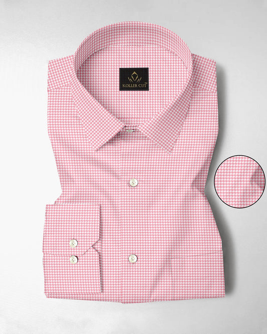 White and Petal Pink Hounds Tooth Checks Cotton Shirt