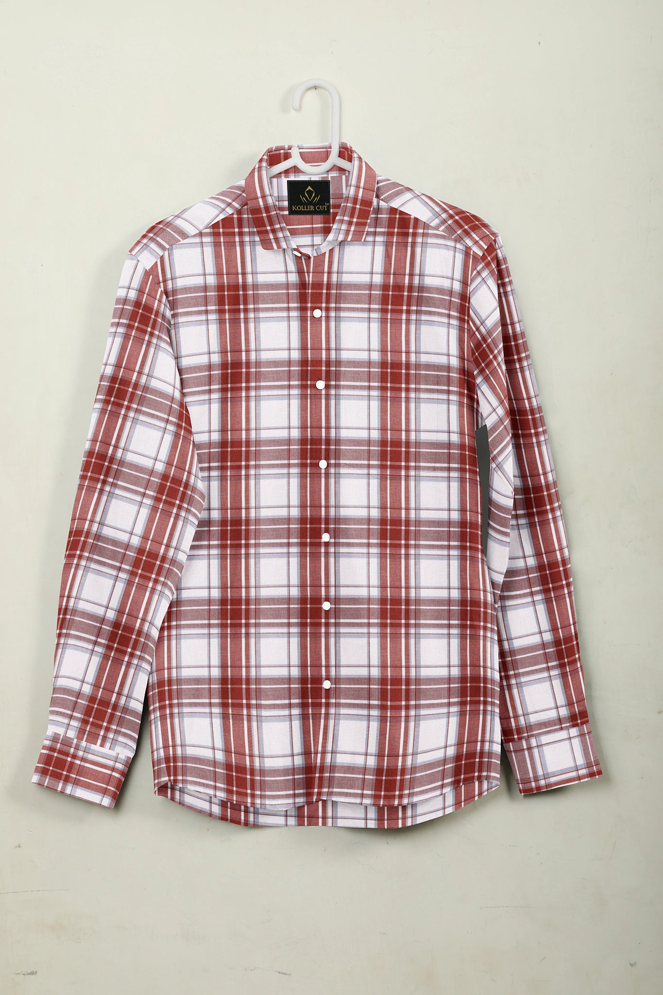 White with Cinnabar Red Checks Cotton Shirt Best Plus size in India