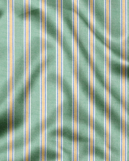 White with Jadesheen Green and Freesia Yellow Oxford Stripes Cotton Shirt