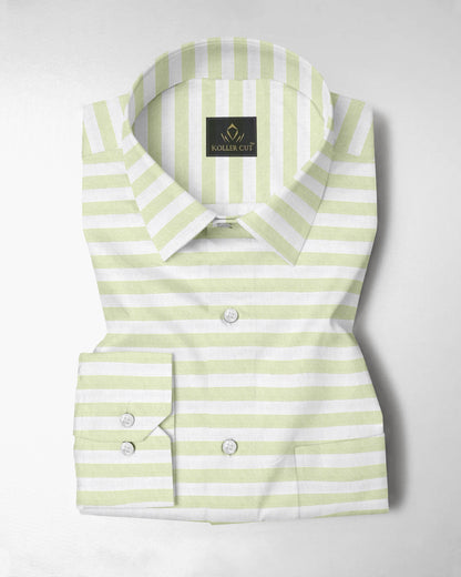 White with Lime Green Stripes Premium Cotton Shirt-Plus size shirts in India