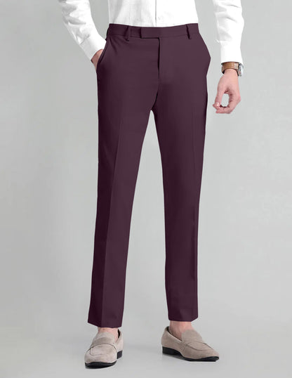 Wine Purple Solid Wool Blend Pant