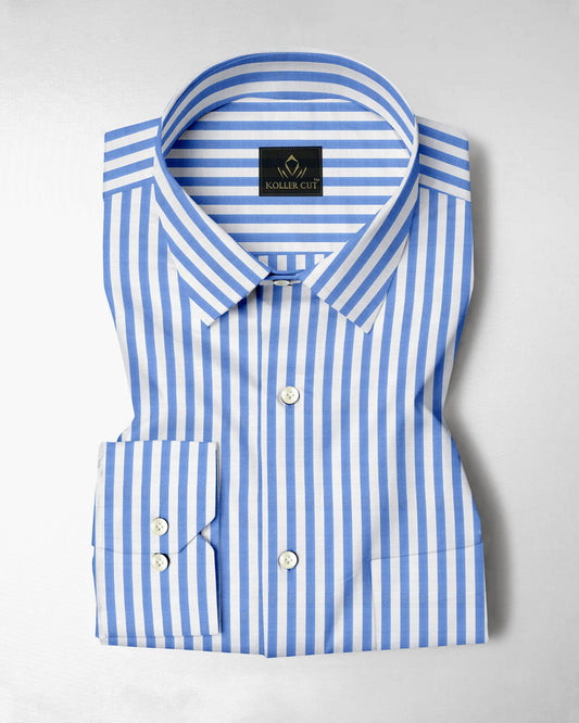 Robbia Blue And Milky White Stripes Oxford Structured Cotton Shirt