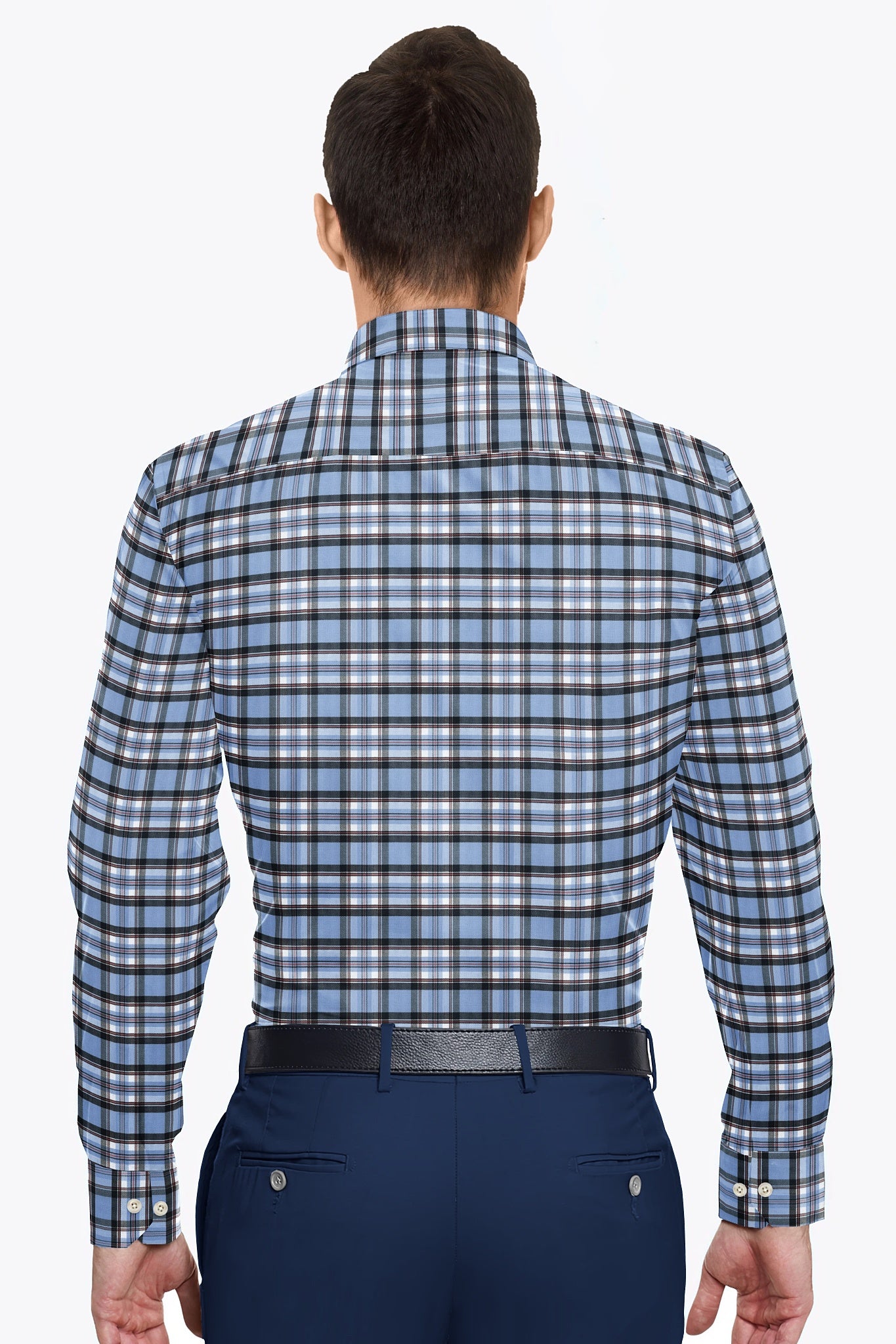 Lichen Blue  with Black and White Checks Cotton Shirt