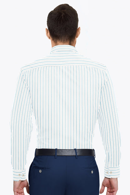 White with Turquoise Blue and Black Stripes Premium Cotton Shirts