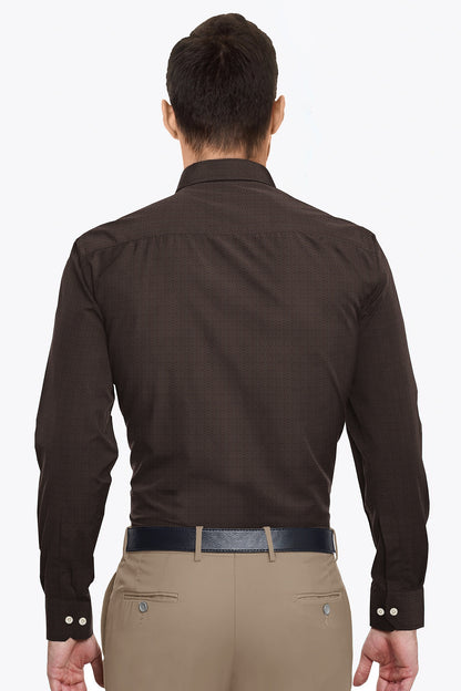 Raisin Brown and Mulch  Brown Jacquard Print Egyptian Giza Cotton Shirt