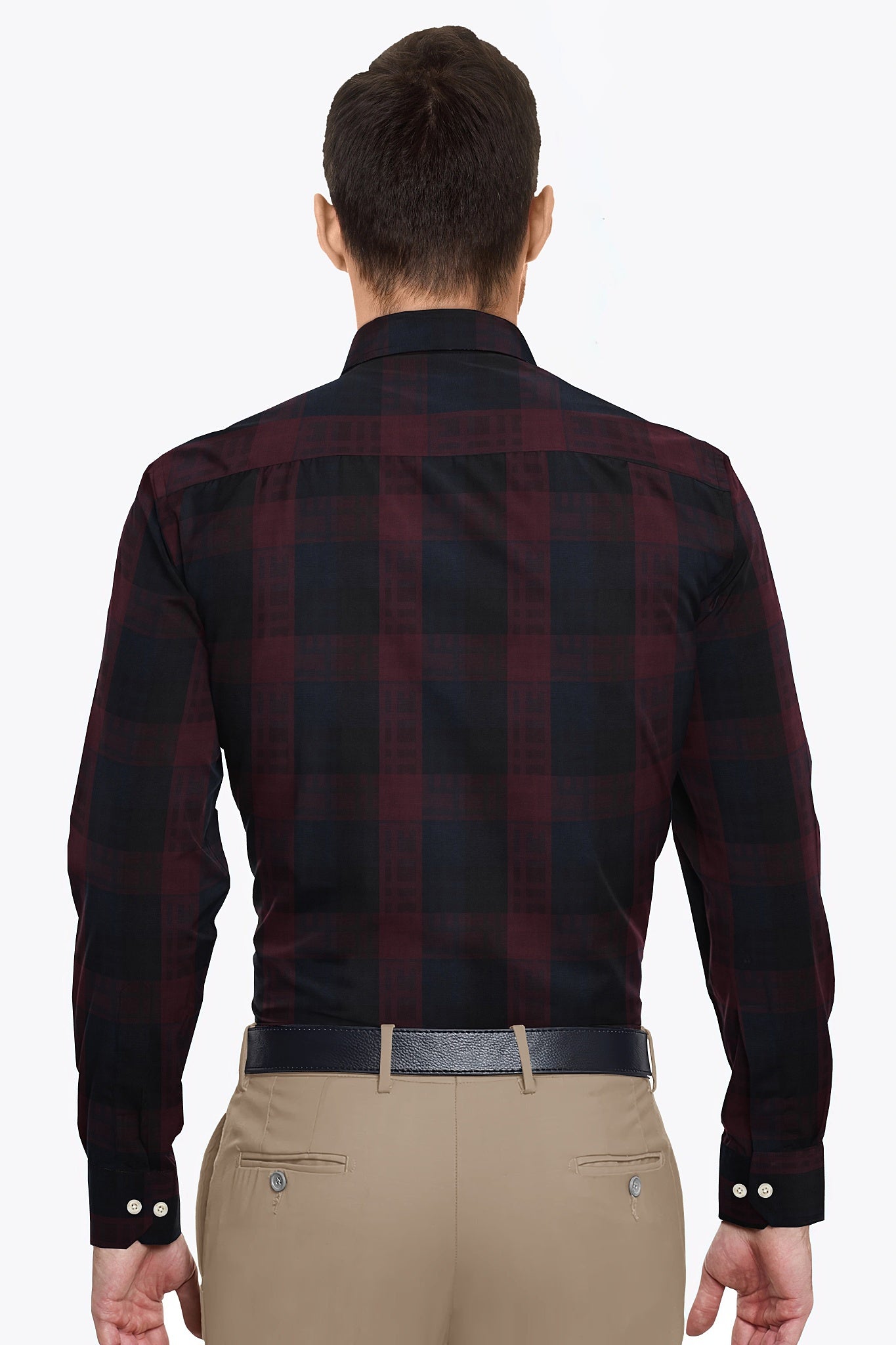 Merlot Red with Black and Monaco Blue Checks Cotton Shirt