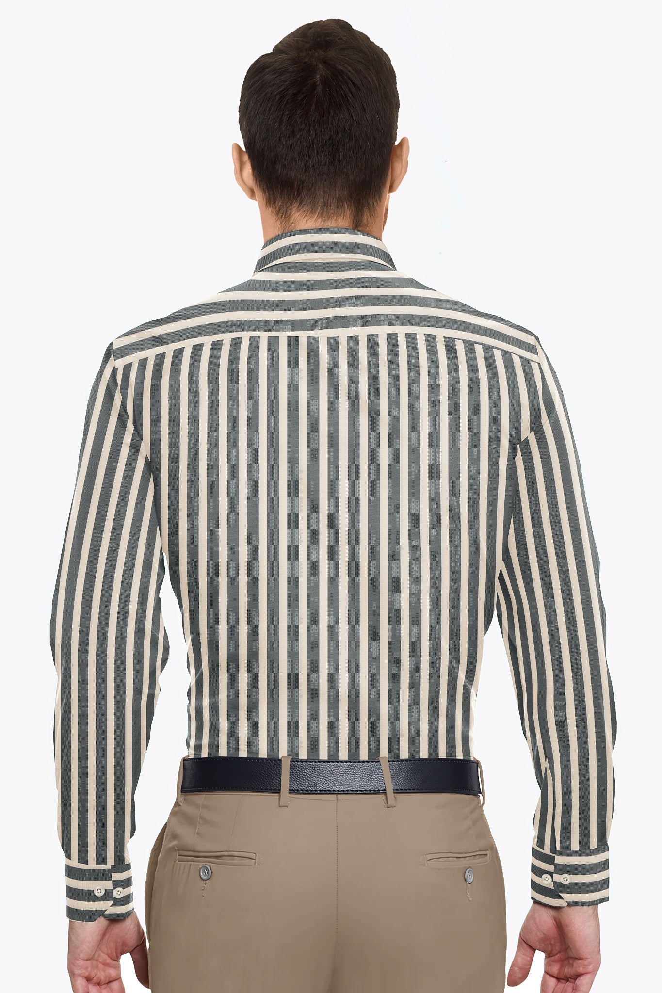 Beige and Jade Black Oxford Stripes Cotton Shirt