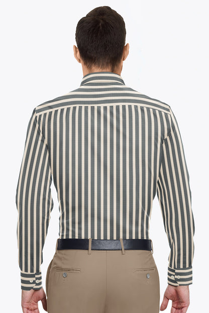 Beige and Jade Black Oxford Stripes Cotton Shirt