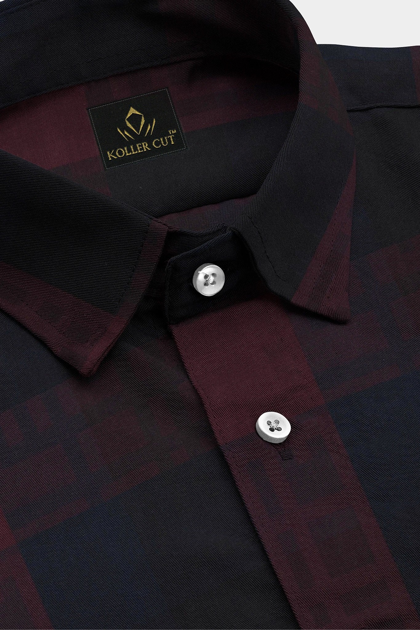 Merlot Red with Black and Monaco Blue Checks Cotton Shirt