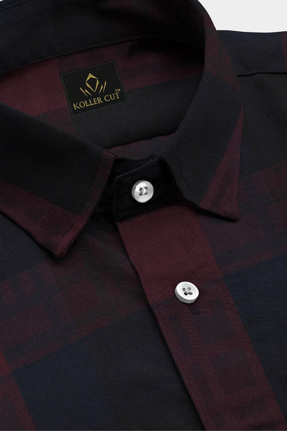 Merlot Red with Black and Monaco Blue Checks Cotton Shirt