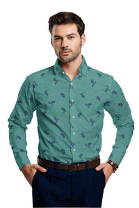 Pine Green with Japanese Koi Carp Fish Printed Men's Cotton Shirt