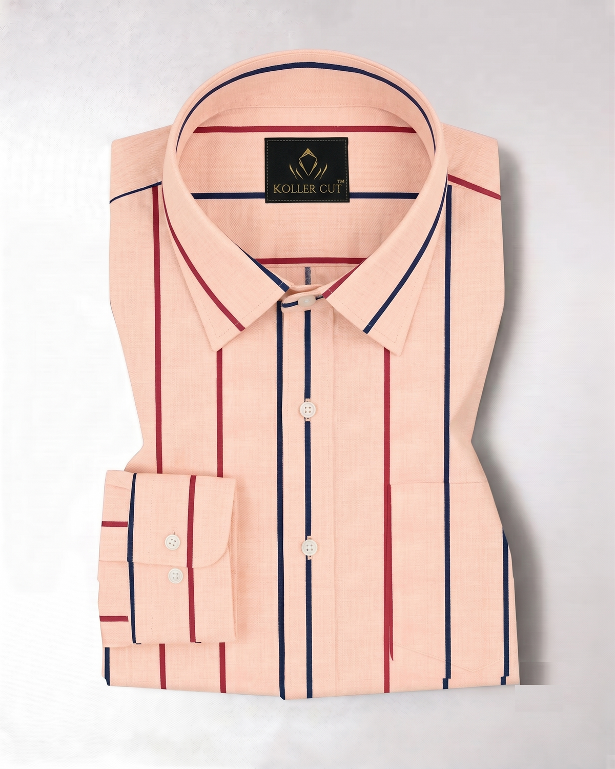 Parfait Peach with Poppy Red and Peony Navy Chalk Stripes Premium Cotton Shirt