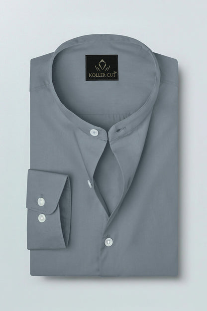 Grey Mandarin Collar Giza Cotton Shirt