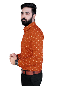 Orange Printed Cotton Fit Shirt