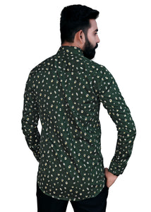 Dark Green Printed Textured Cotton Shirt