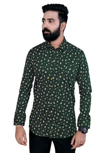 Dark Green Printed Textured Cotton Shirt