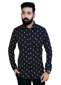 Blue Feather Printed Cotton Shirt