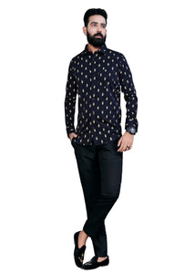 Blue Feather Printed Cotton Shirt