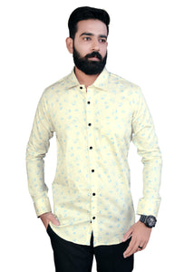Ivory White with Sapphire Flower Printed Premium Super soft Giza Cotton Shirt