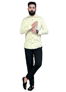 Ivory White with Sapphire Flower Printed Premium Super soft Giza Cotton Shirt