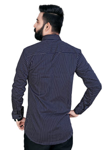Blue with White Pinstriped Regular 100 % Cotton Fit Shirt