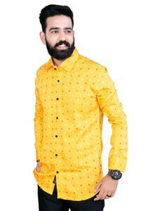 Yellow- Black & White Triangle Printed Cotton Shirt