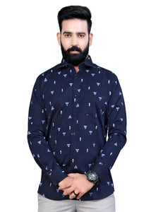 Blue Printed Cotton Shirt
