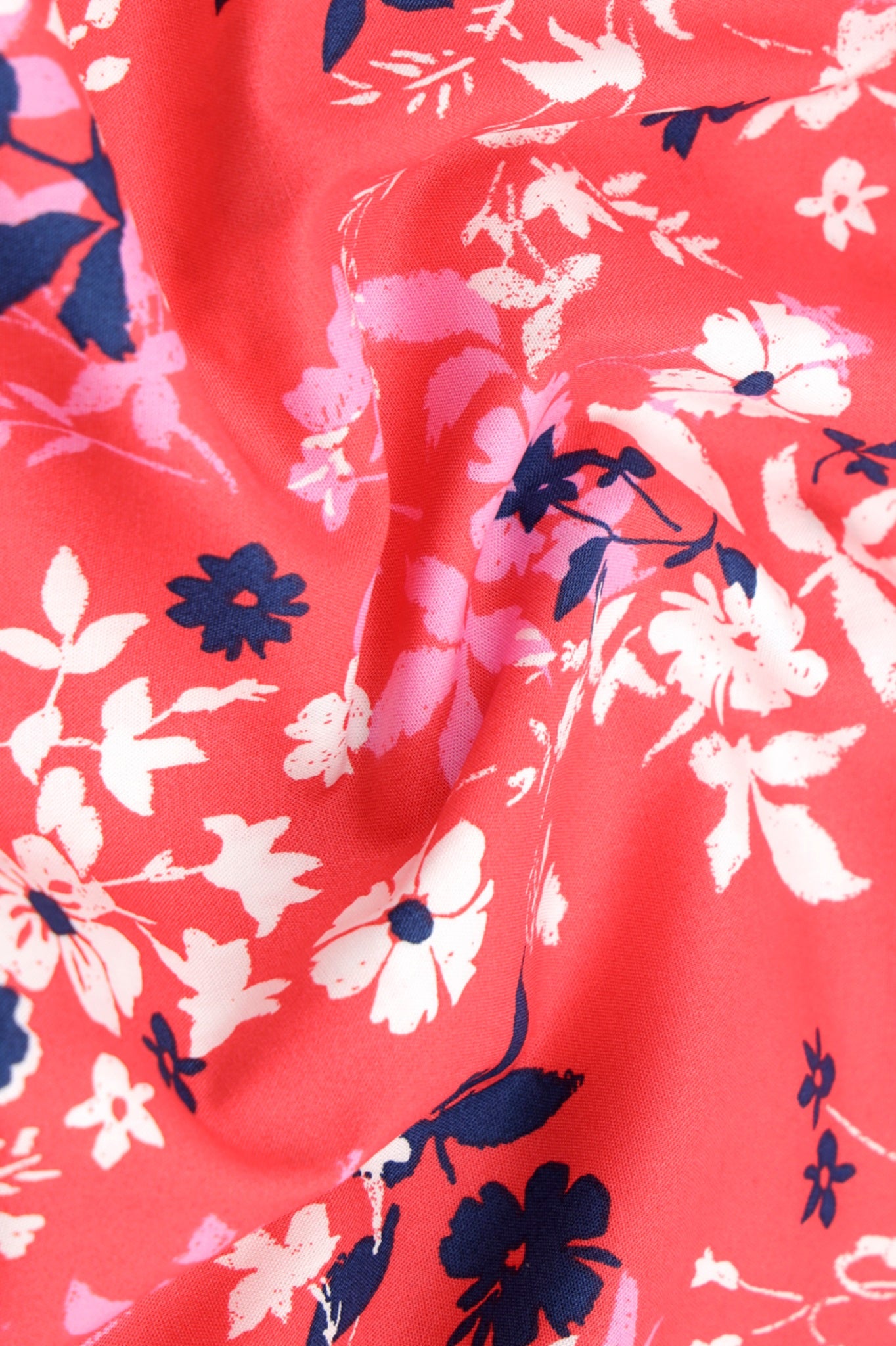 Flamingo Pink with Royal Blue and White Flower Printed Cotton Shirt