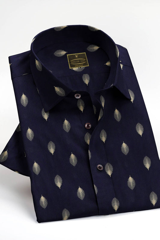Blue Feather Printed Cotton Shirt