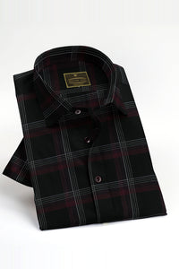 Black with Red-Maroon and White Spectrum Checks Cotton Shirt