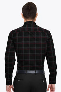 Black with Red-Maroon and White Spectrum Checks Cotton Shirt