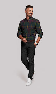 Green with Navy and Maroon Dupplin Check Tartan Mens Cotton Full Sleeve Shirt