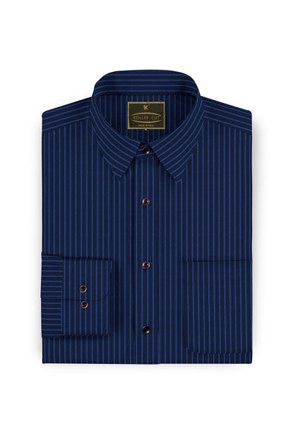 Oxford  Blue with Chambray Blue Chalk Stripes Mens Cotton Shirt