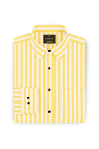White with Corn Yellow Candy Stripes Mens Cotton Shirt