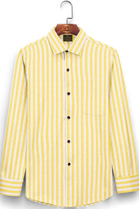 White with Corn Yellow Candy Stripes Mens Cotton Shirt