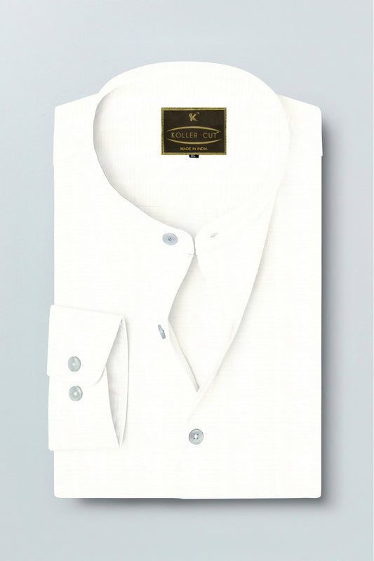 Bright White Mandarin Collar Luxurious Linen Shirt