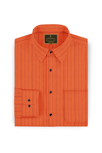 Orange with Black Pinstriped Regular Cotton Fit Shirt