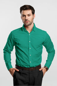 Dark Seafoam Green Solid Plain Men's Cotton Shirt