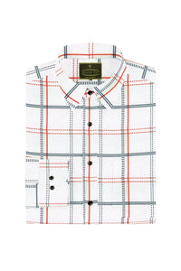 White with Navy and Chili Red Altered Broken Checks Men's Cotton Shirt