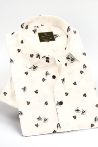 Macaroon Cream Flower Printed Super Soft Cotton Shirt