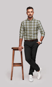 Harbor Gray with Yellow and Pearl River Gray Tartan Plaid Men's Cotton Shirt
