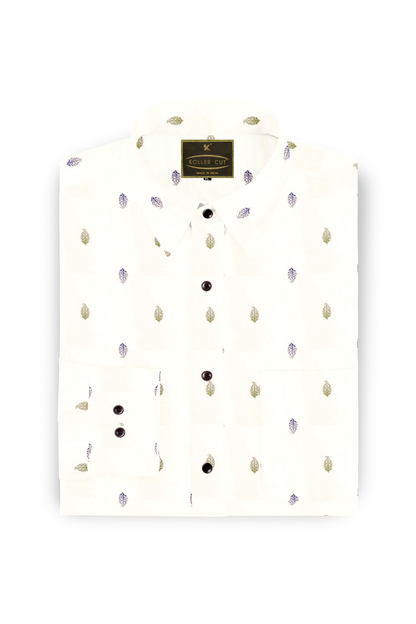 Snow White Leaves Printed Premium Cotton Shirt